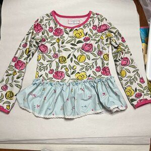 Sweet Honey Girls Floral Rose Ruffle Long‎ Sleeve Swim Top Rashguard Size 10Y